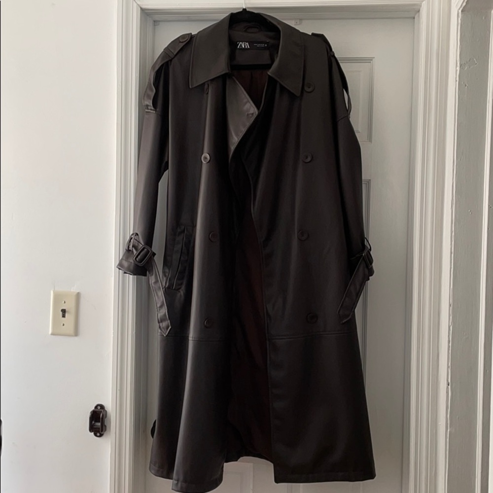 Zara brown leather  trench coat
